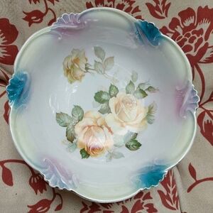 Vintage Antique German Yellow Rose Porcelain Serving Bowl
